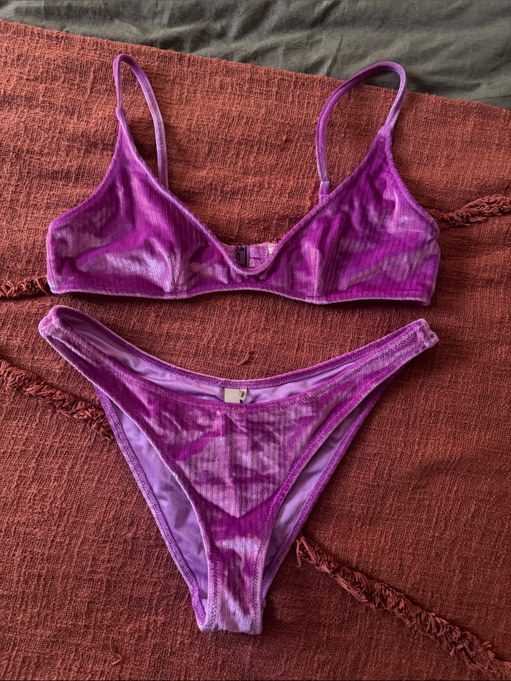 TRIANGL Purple Velvet Ribbed Bikini Set - Women